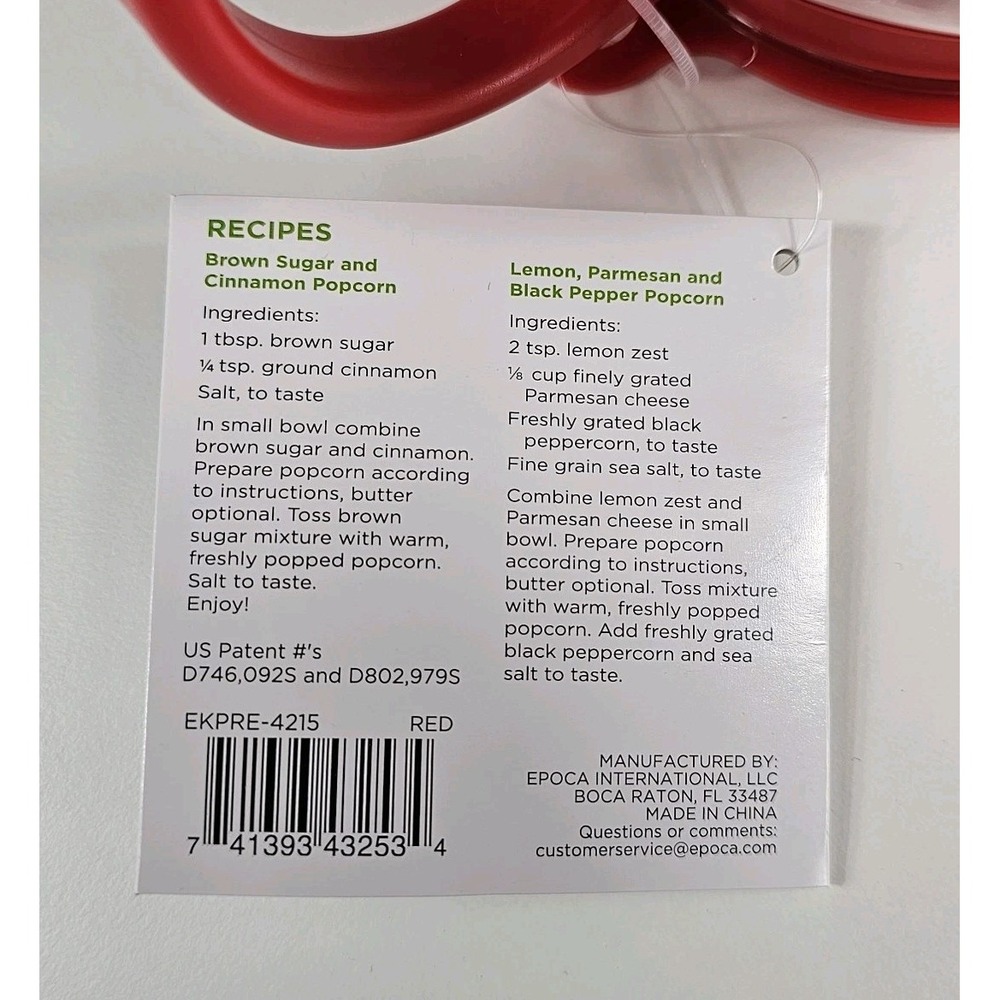 NWT Ecolution Micro-Pop Popcorn Popper 1.5 Qt Glass Dishwasher-Safe Red Microwav - Picture 8 of 8